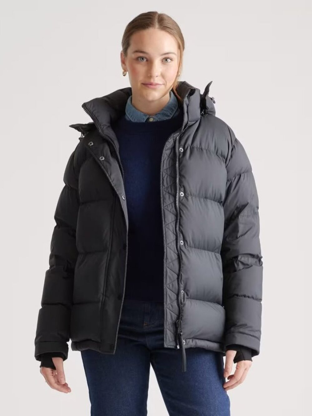 Quince Women's Responsible Down Black Puffer Jacket with Removable Hood  Size S